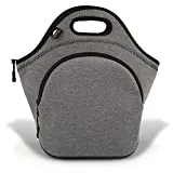 Nordic By Nature Large Neoprene Lunch Bag for Women & Lunch tote for Kids Insulated Lunch bag Reusable Washable Thick Neoprene & Soft Cotton Feel, Premium Stitching, Outside Pocket, (L) Grey/Black