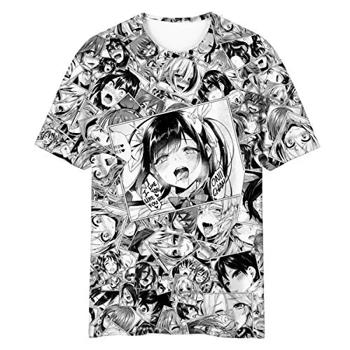 NUOHUX Men's Ahegao T-Shirt Women Color Print Pattern Fashion Tee Anime Face Hipster Tracksuit Hoodie (a4,L)