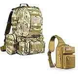 CVLIFE Military Tactical Backpack Army Assault Pack Detachable Molle Bag Rucksack & CVLIFE Tactical Sling Bag Pack