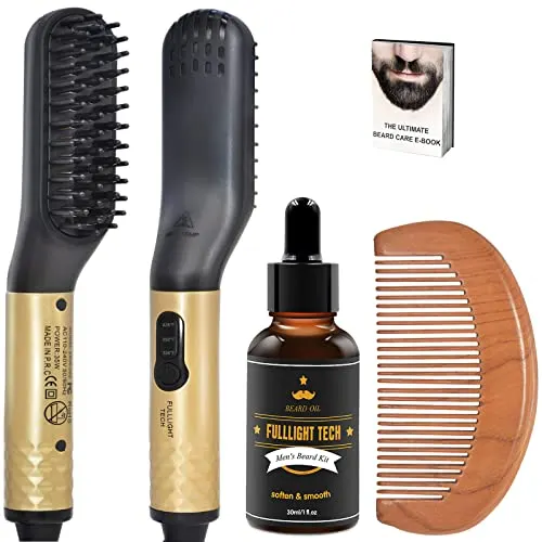 Beard Straightener,Beard Straightener for Men,Quick Electric Heated Beard Straightener Brush Comb with Beard Growth Oil,Beard Care E-Book,Unique Stocking Stuffer Gifts for Men Him Husband Dad Father