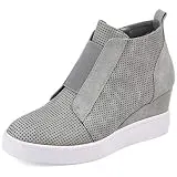 VANDIMI Women's Platform Wedge Sneakers Ankle Booties Grey Size 9