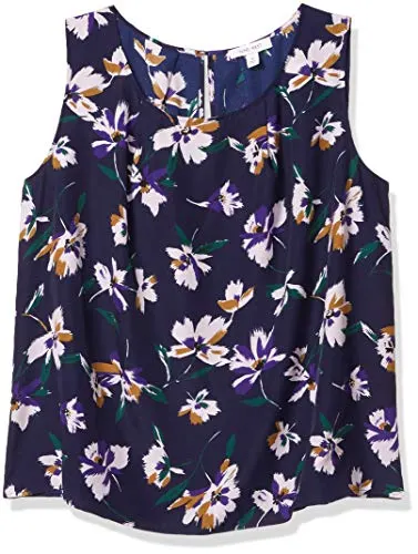 NINE WEST Women's Plus Size Sleeveless U-Neck Printed Blouse, Blue Ink Multi, 2X