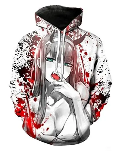 BoerMee Anime Darling Cosplay Costume FRANXX Zero Two Battle Face Sweatshirt Hoodie (L, Style 3)
