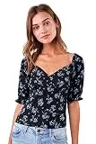 Sugar Lips womens Floral Print Puff Sleeve Blouse, Blackblue, Small US