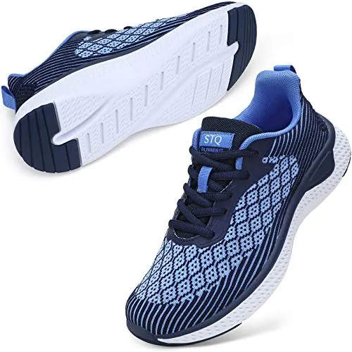 STQ Walking Shoes for Women Lace Up Lightweight Tennis Shoes Breathable Casual Sneakers 8 Navy
