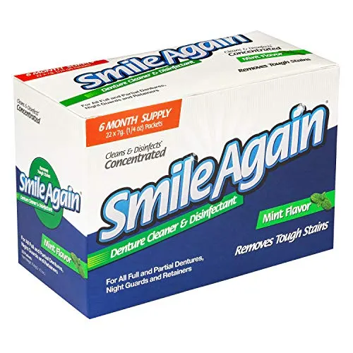 Smile Again Denture, Mouth Guard, Night Guard, Retainer Cleaner and Disinfectant - Mint Flavor - 6 Month Supply …