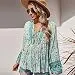 Cocobla Women Boho Floral Blouse Long Sleeve V Neck Drawstring Shirt Cute...