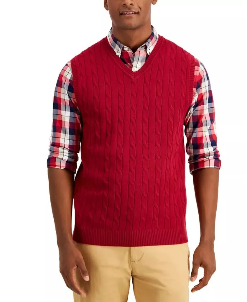Men's Cable-Knit Cotton Sweater Vest, Created for Macy's